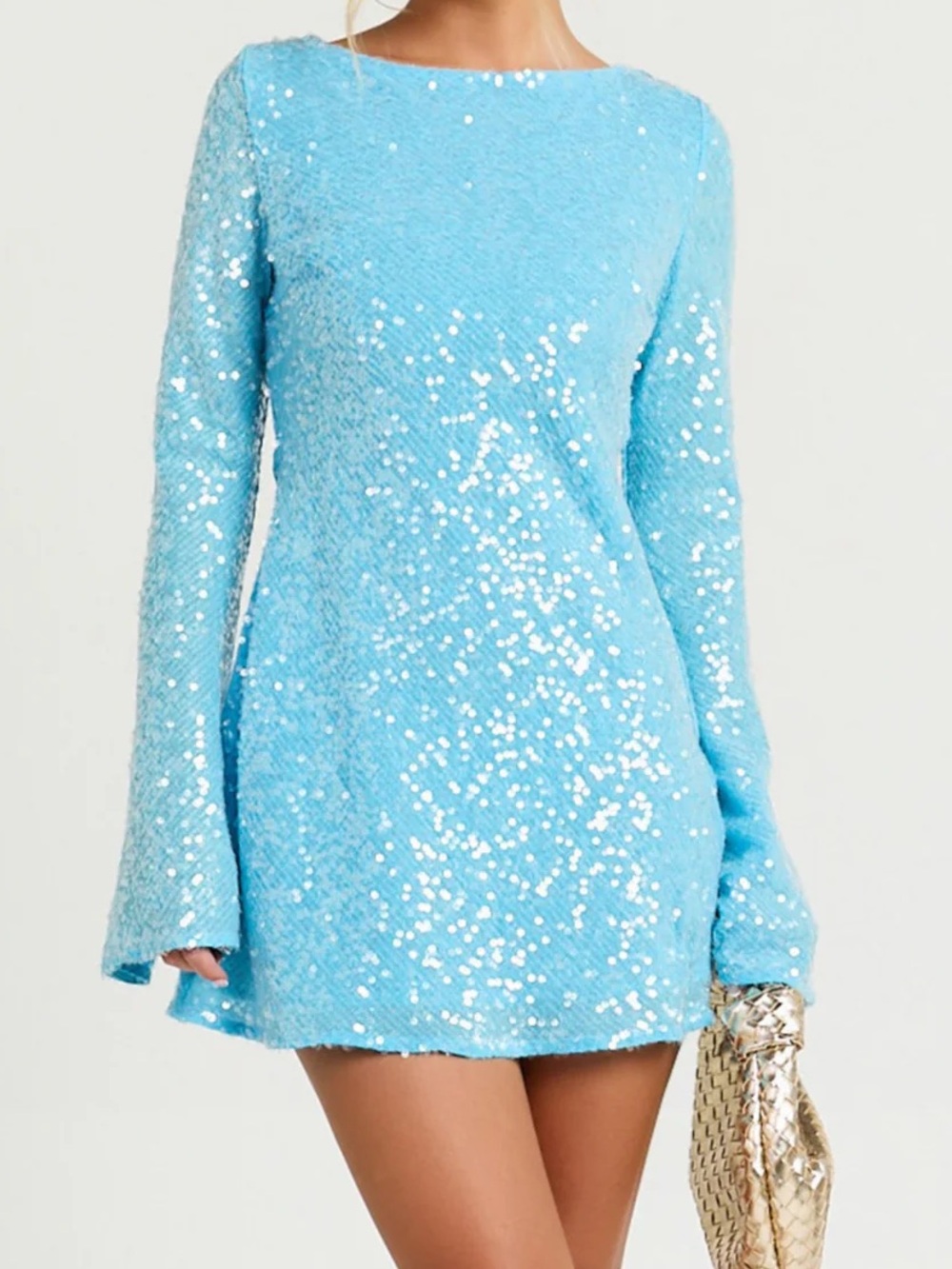 SHOWPO Bertina Sequin Mini Dress in Aqua Blue
